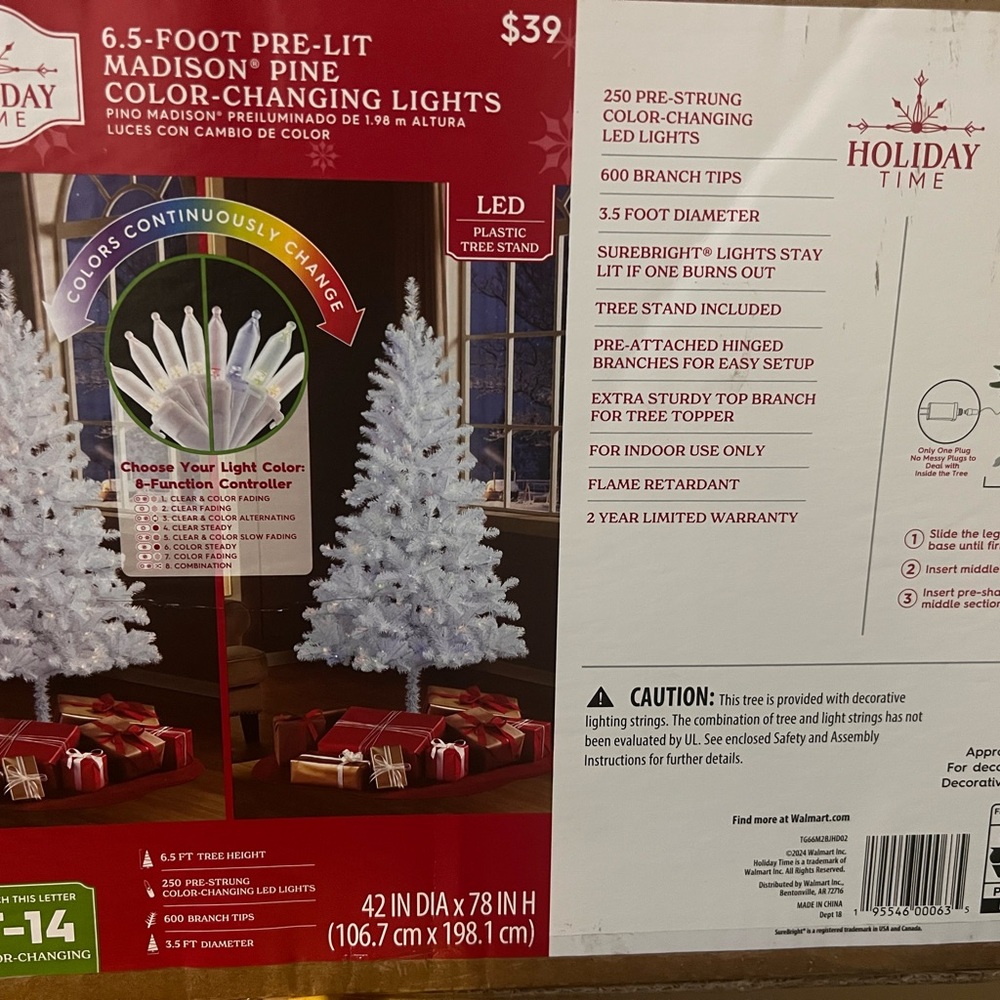 Holiday Time 6.5' Pre-Lit White Madison Pine Artificial Christmas Tree
